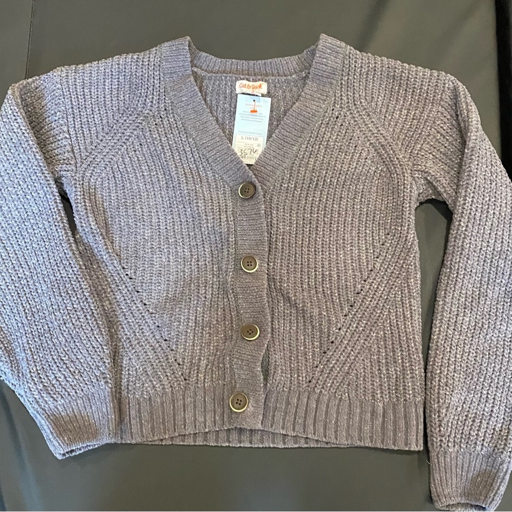 Cat & Jack Sparkle Gray Button-Up Cardigan